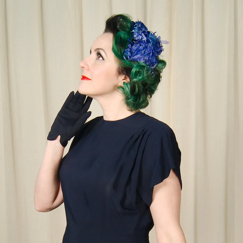 1950s Blue Floral Crescent Hat