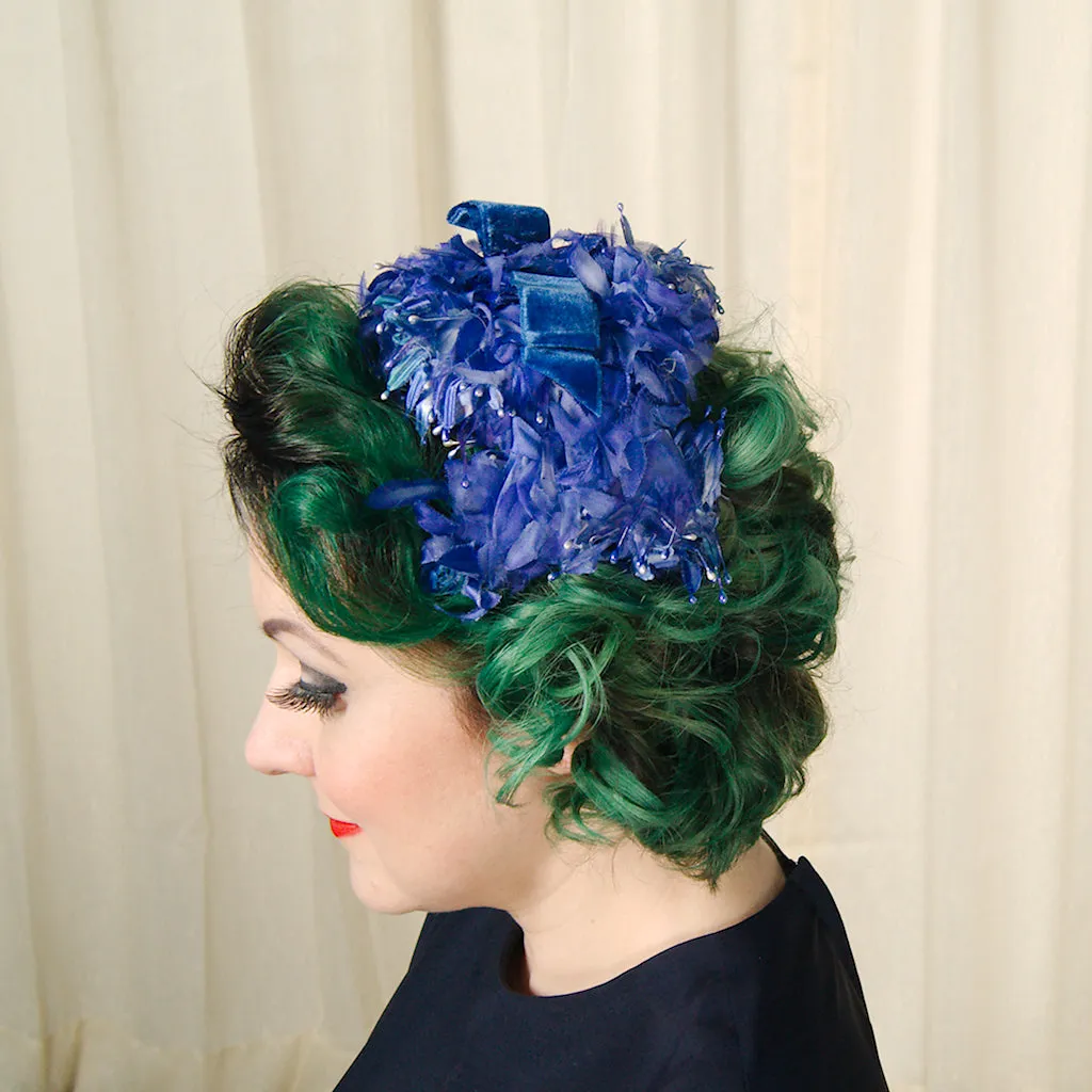 1950s Blue Floral Crescent Hat