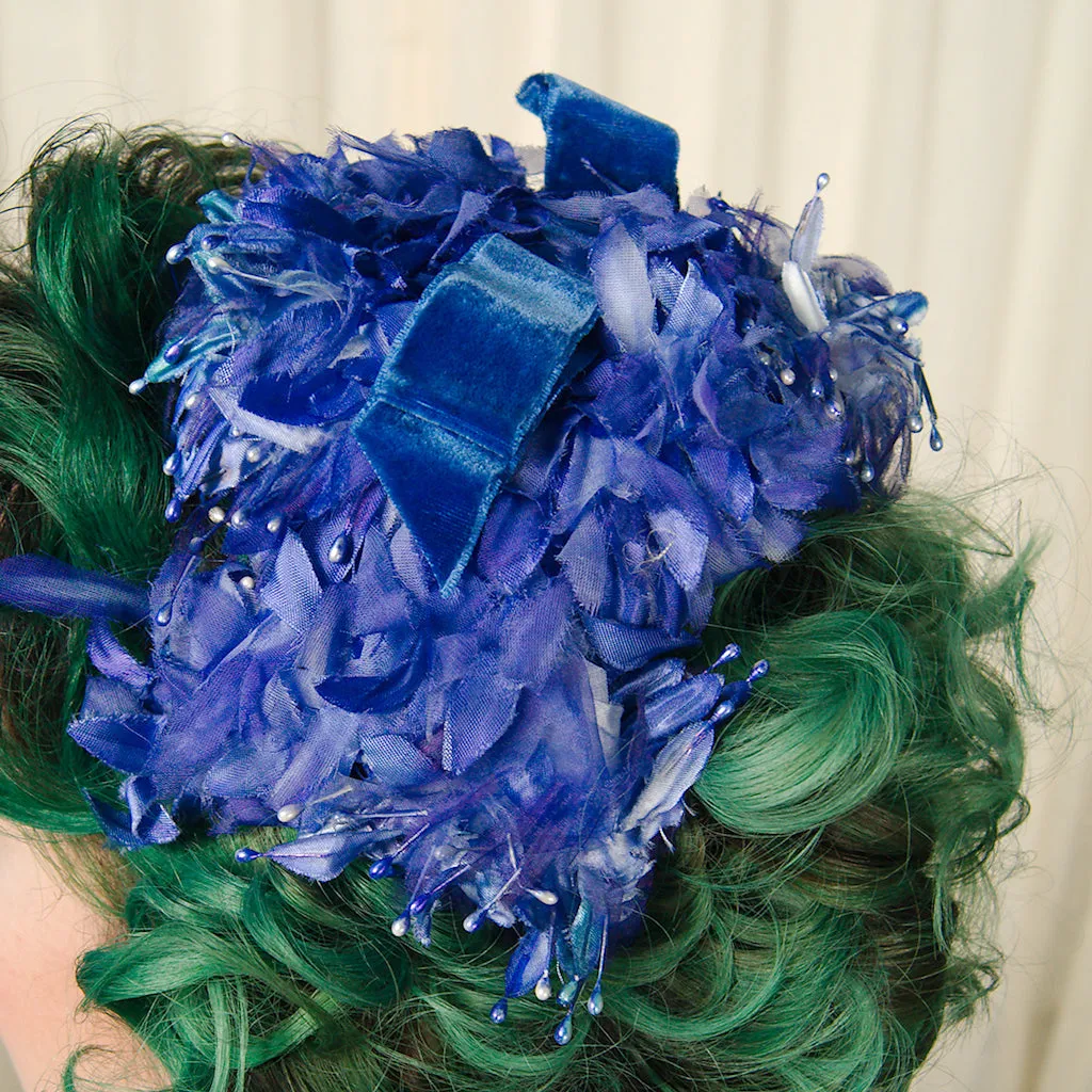 1950s Blue Floral Crescent Hat