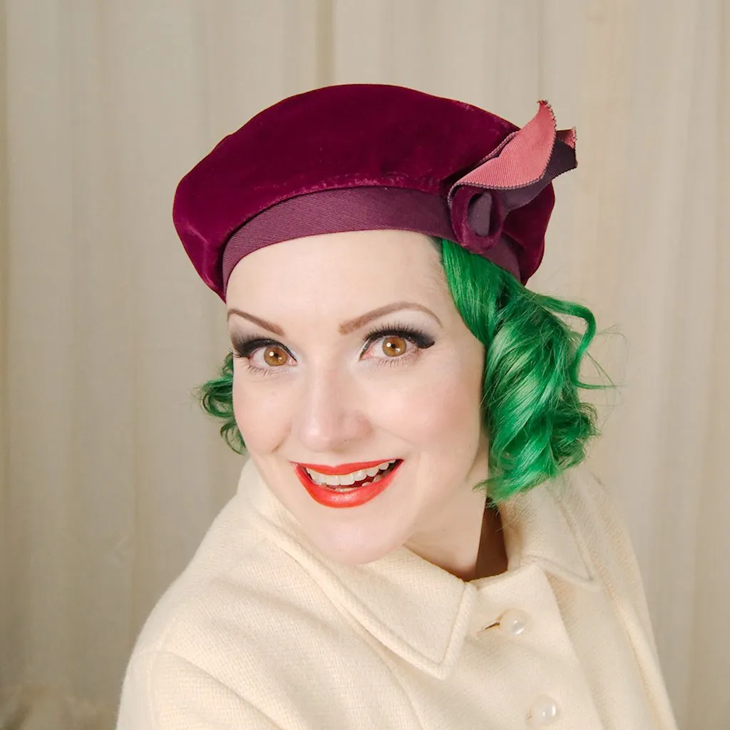 1950s Plum Velvet Beret Hat