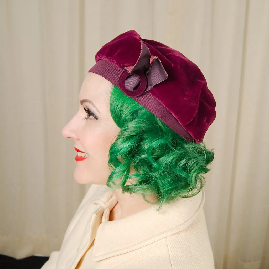 1950s Plum Velvet Beret Hat