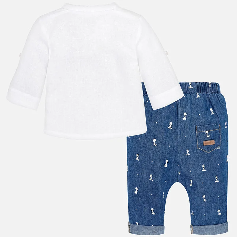 2-piece Long Trouser Set - Denim Blue Giraffe