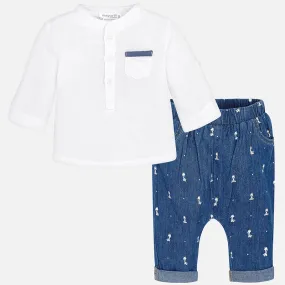 2-piece Long Trouser Set - Denim Blue Giraffe