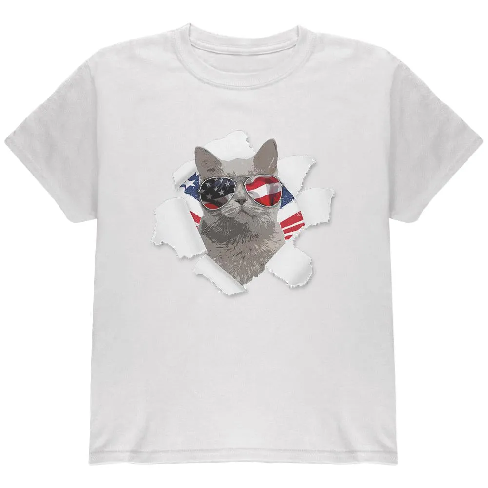 4th of July Meowica Americat Patriot Youth T Shirt