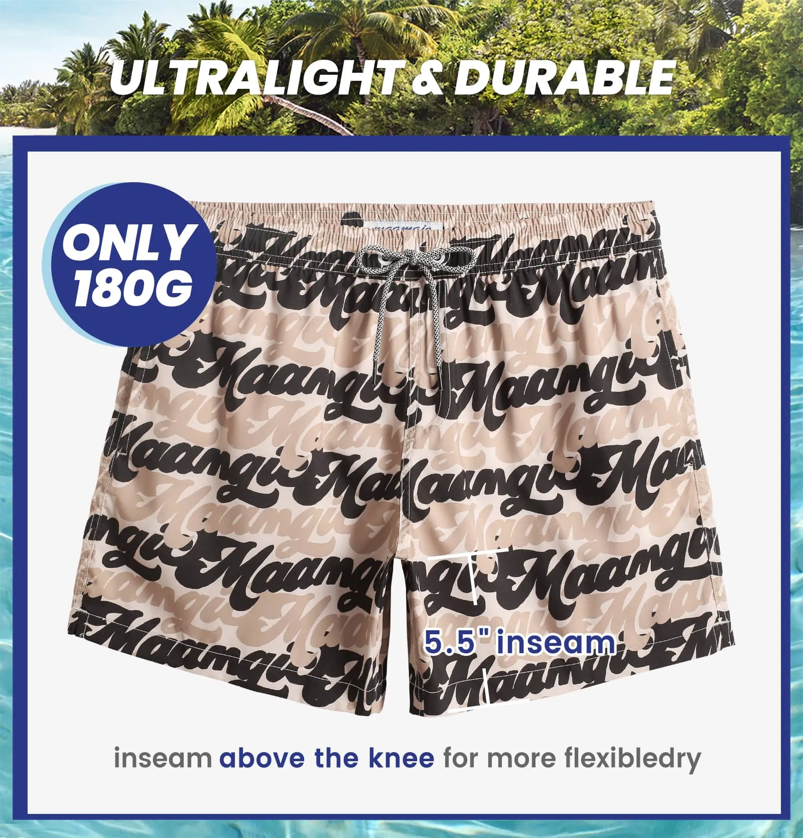 5.5 Inch Inseam Coffee Maamgic Swim Trunks