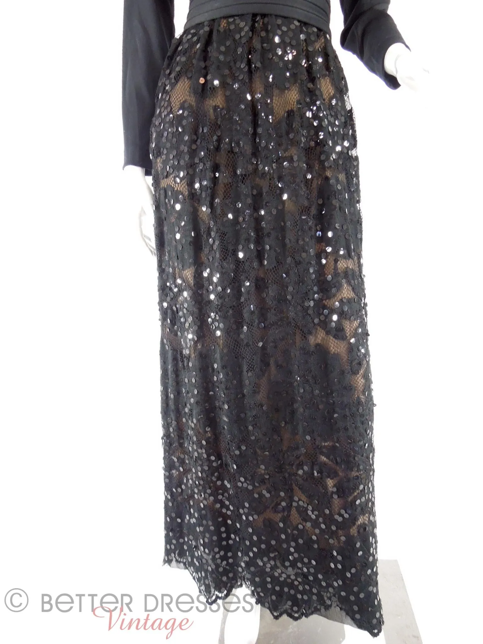 70s Black Sequin Maxi Dress - med