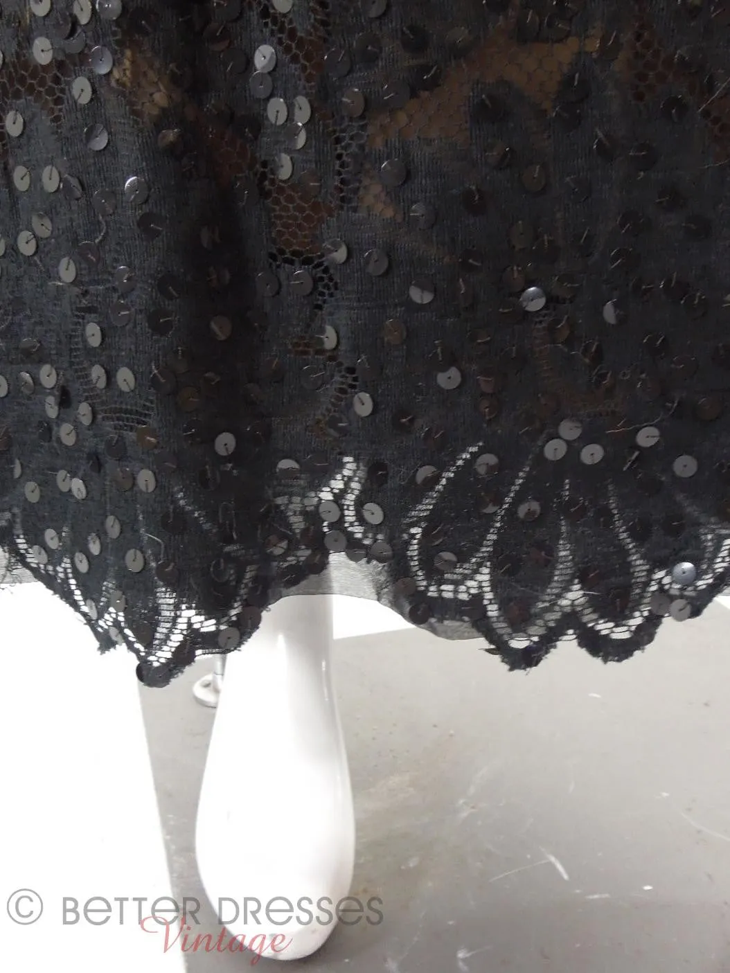 70s Black Sequin Maxi Dress - med