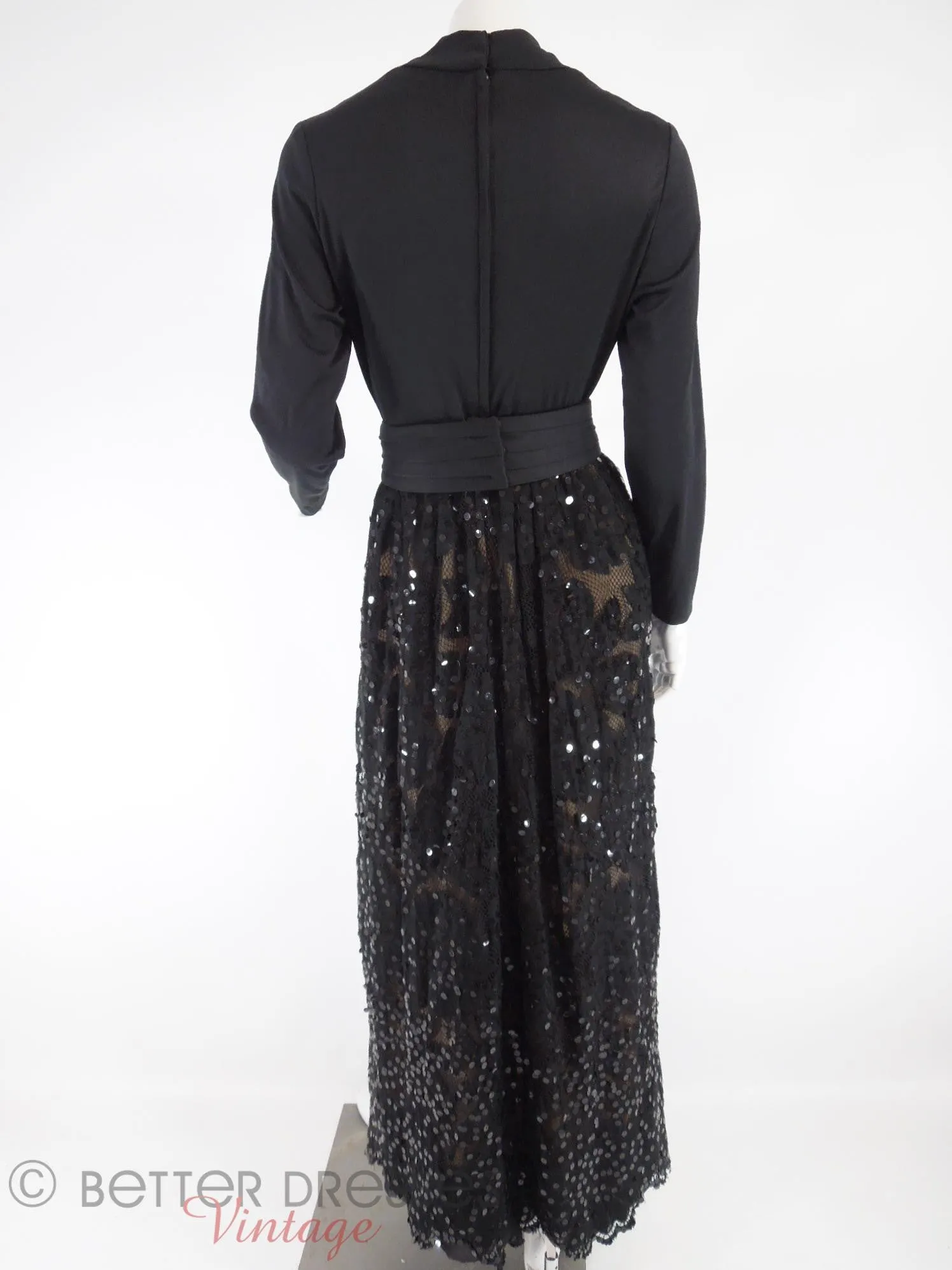 70s Black Sequin Maxi Dress - med