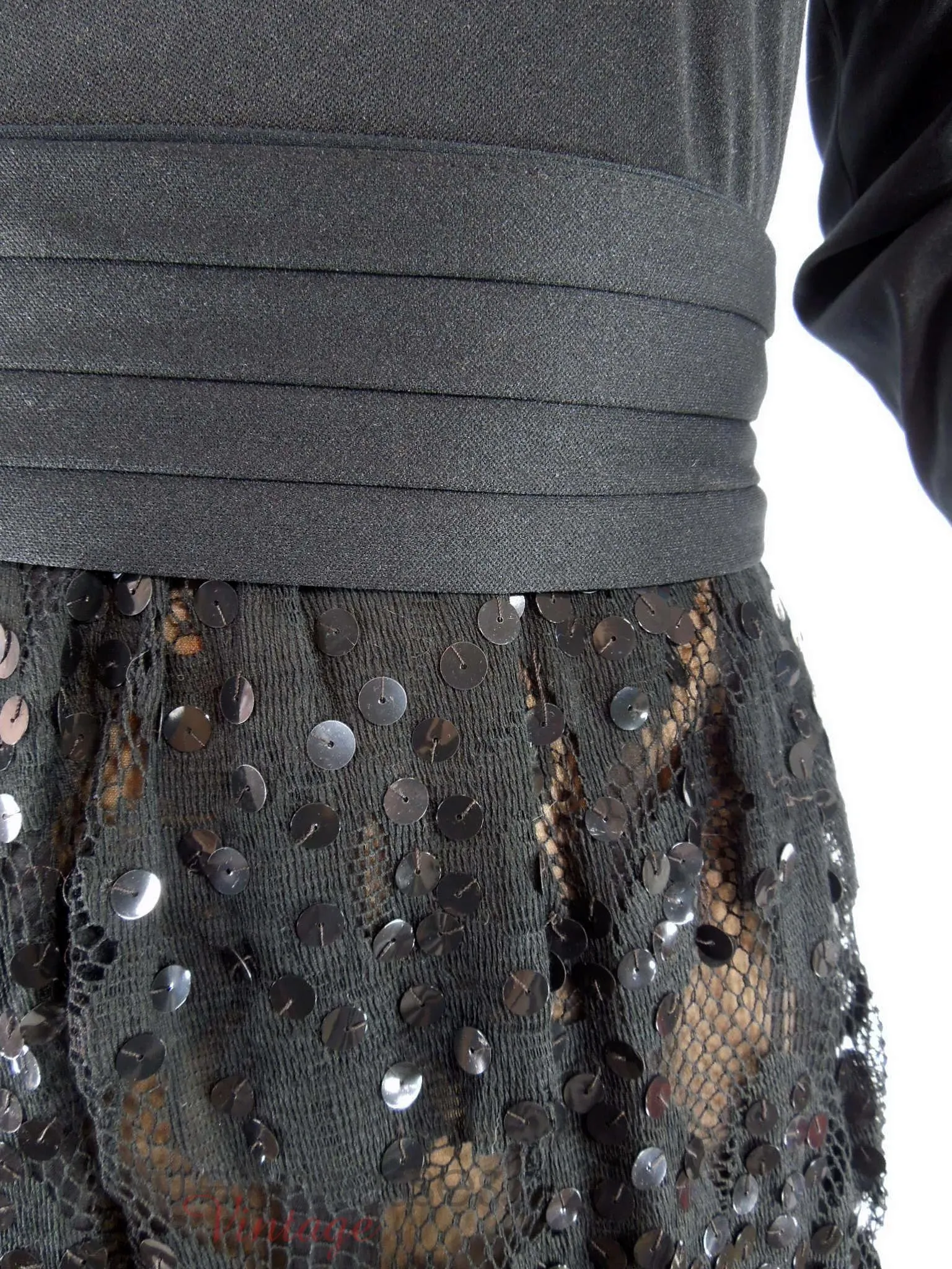 70s Black Sequin Maxi Dress - med