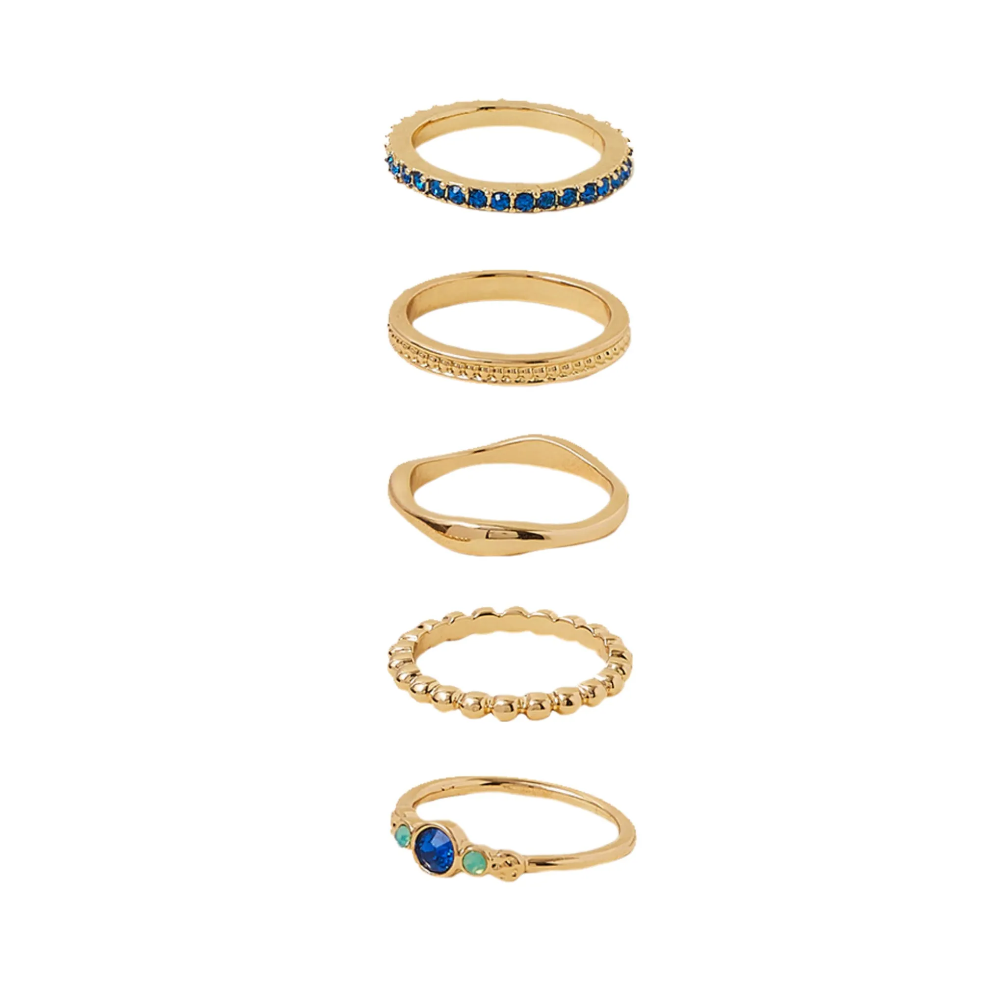 Accessorize London Women's Blue Gem Band Rings Pack of 5-Large