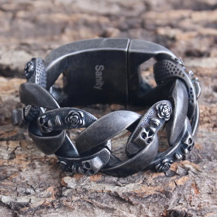 Bagger Bracelet - Skull & Roses - Classic - 1.25 Wide - B99