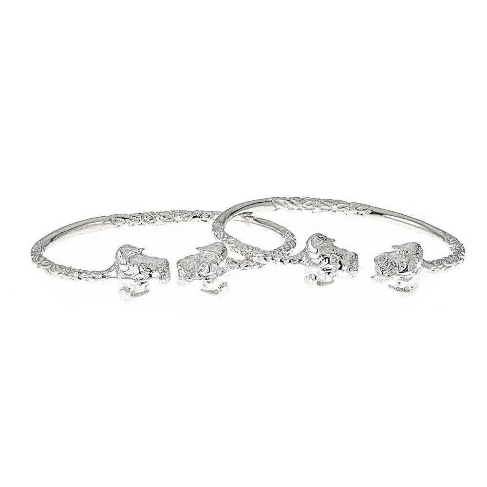 Better Jewelry Solid .925 Sterling Silver West Indian Bangles with Puppy Ends, 1 pair