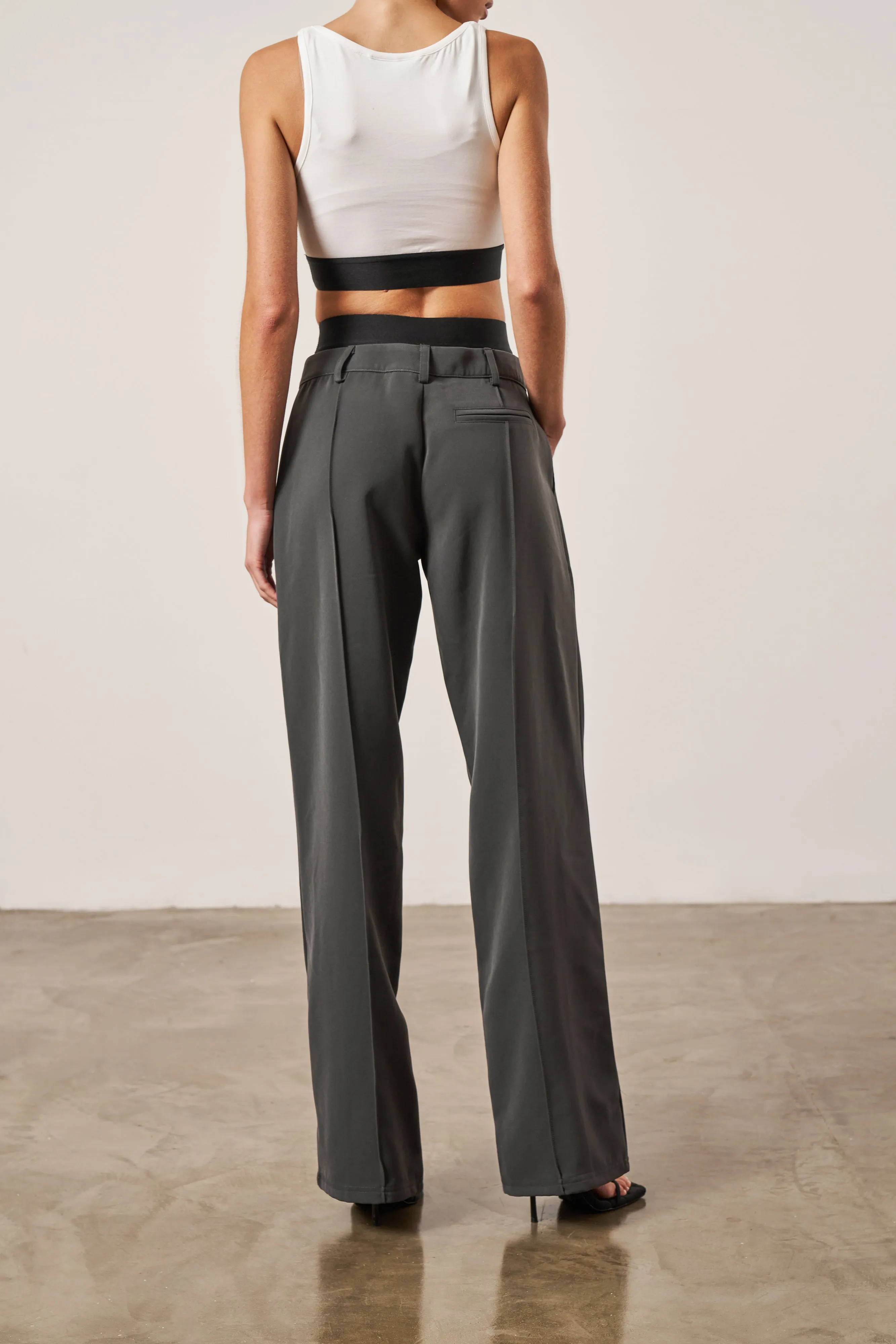 BRANDED ELASTIC DOUBLE LAYER TROUSERS - CHARCOAL