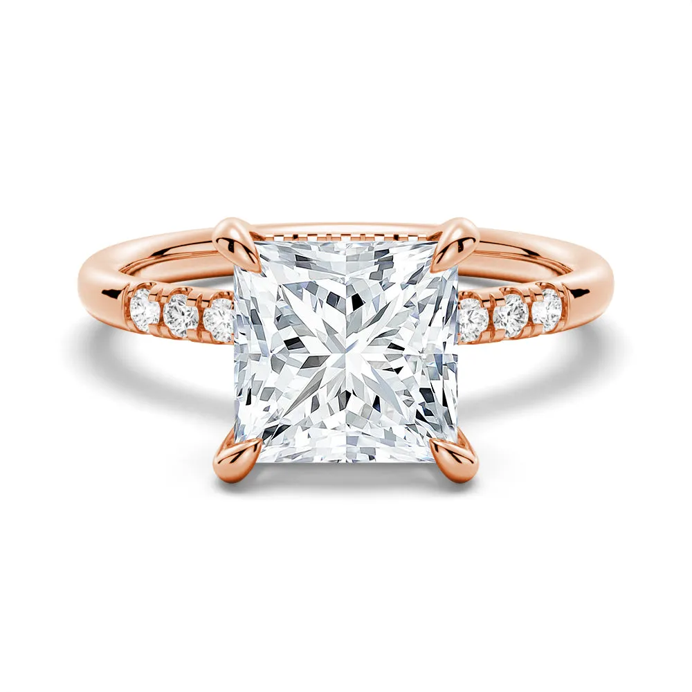 Classic Solitaire Princess Cut Engagement Ring With Hidden Halo