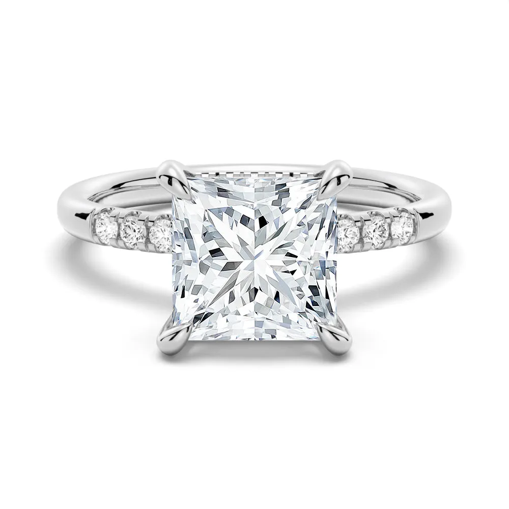 Classic Solitaire Princess Cut Engagement Ring With Hidden Halo