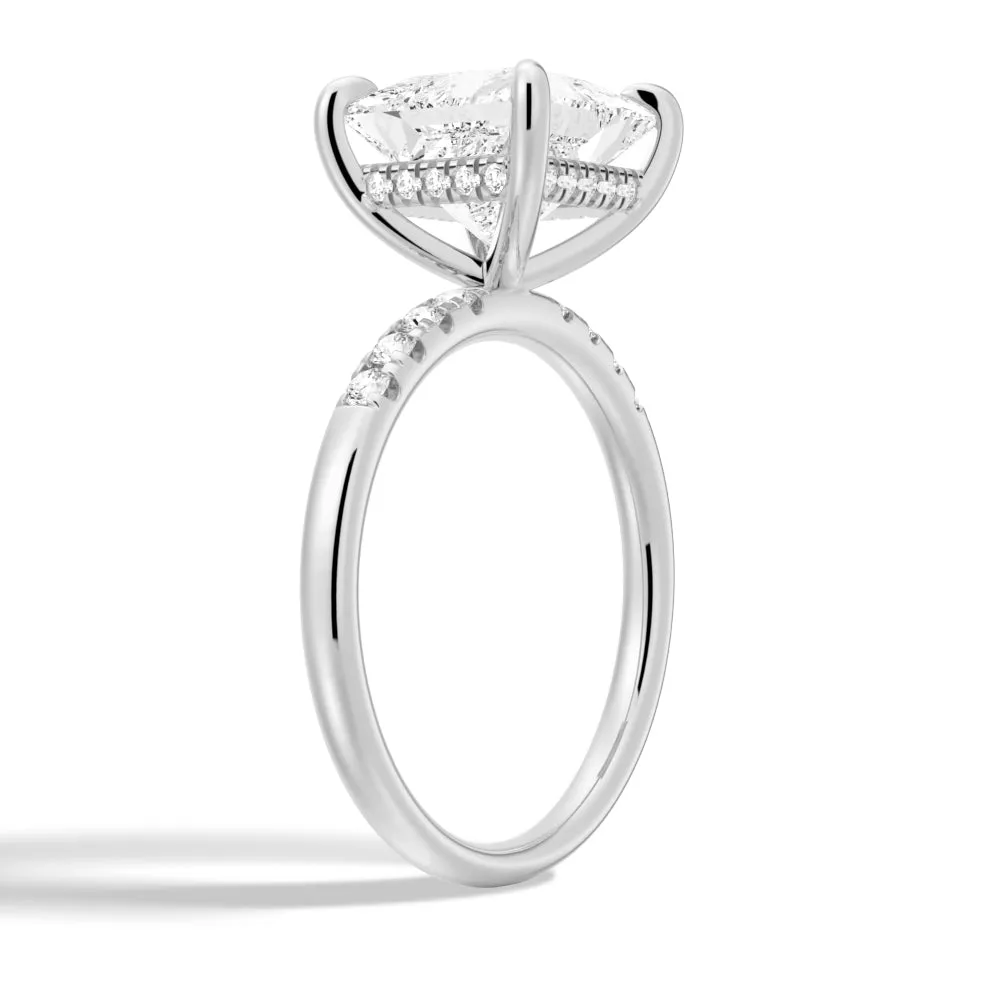 Classic Solitaire Princess Cut Engagement Ring With Hidden Halo