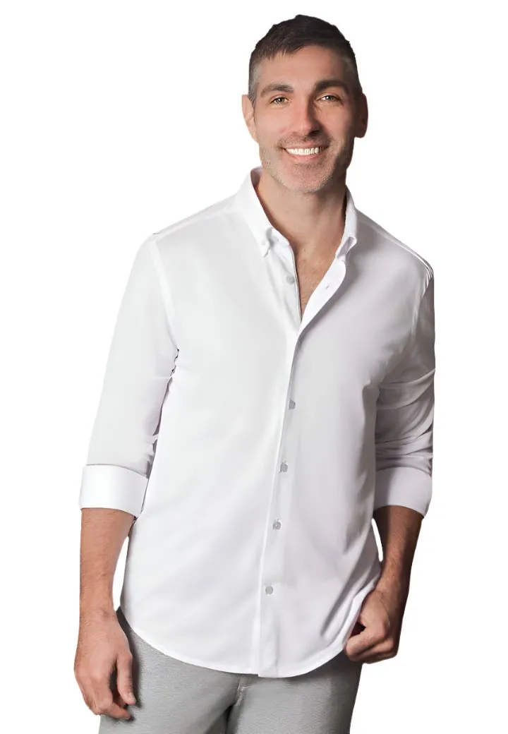 Classic White Long Sleeve Button Down Tech Shirt