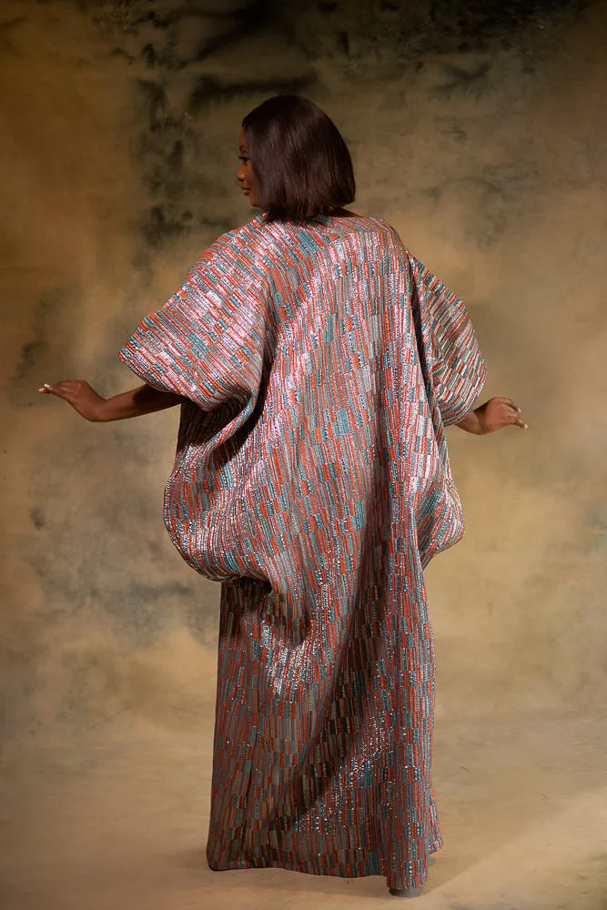 DOLABOMI REGAL KAFTAN - METALLIC SILVER, COPPER, AND TEAL