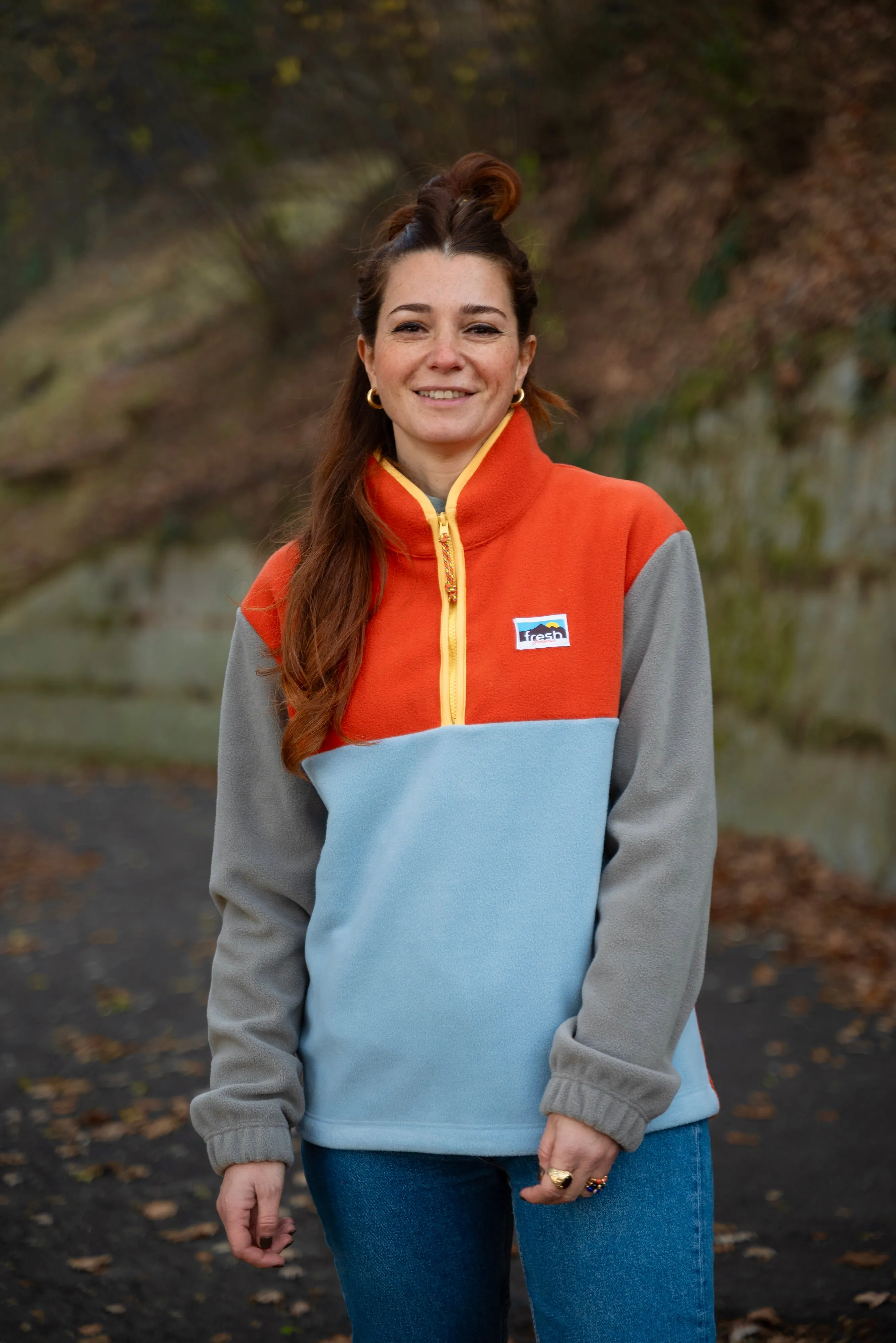 FRESH Yvon Half Zip Fleece Pullover Orange