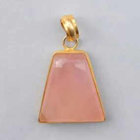 Genuine Rose Quartz Cabochon Gemstone Bezel Set Designer Drop Pendant