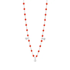 Gigi Supreme Classic 3 Diamond Necklace, Coral, White Gold, 17.7"