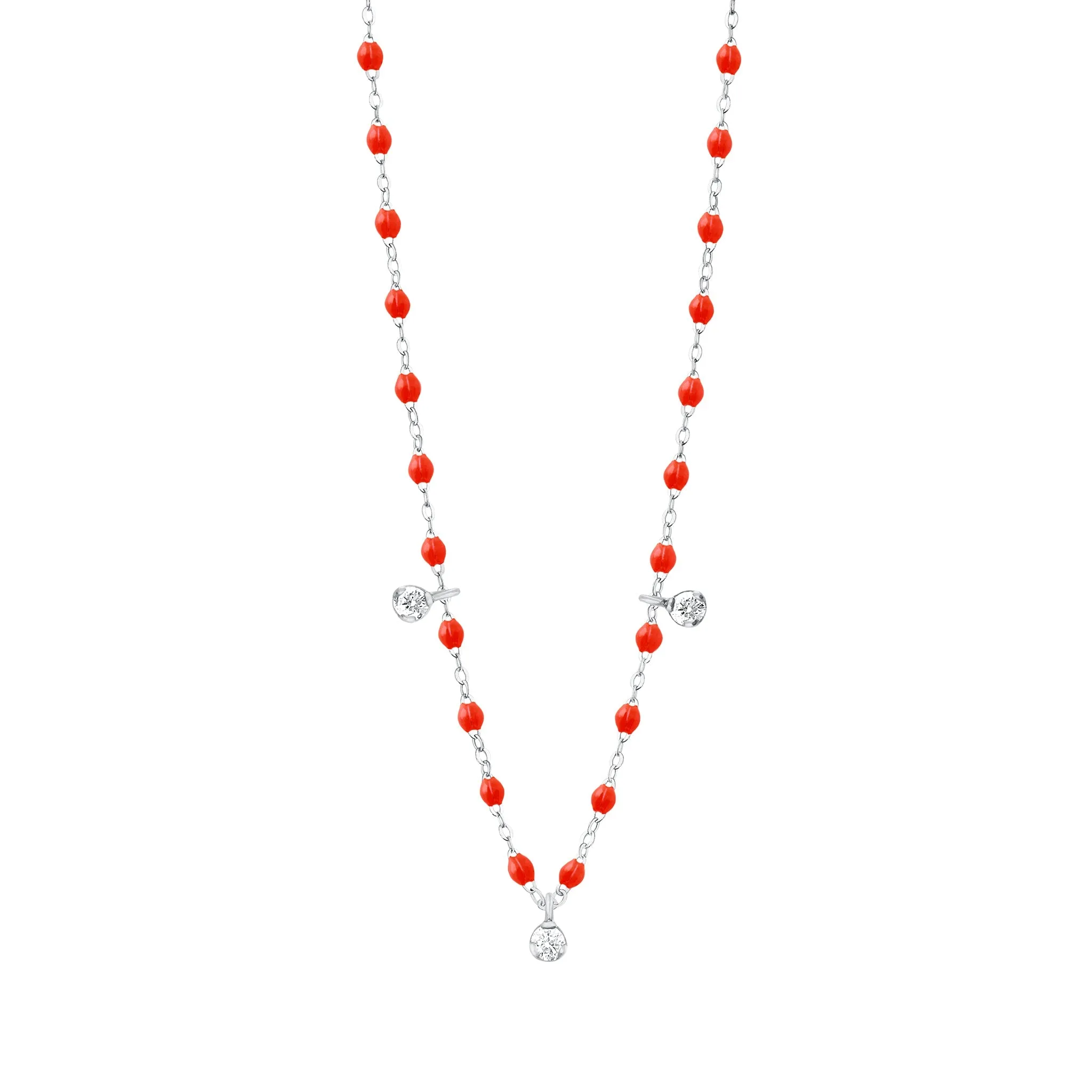 Gigi Supreme Classic 3 Diamond Necklace, Coral, White Gold, 17.7"