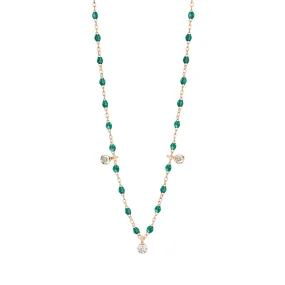 Gigi Supreme Classic 3 Diamond Necklace, Emerald, Rose Gold, 17.7"