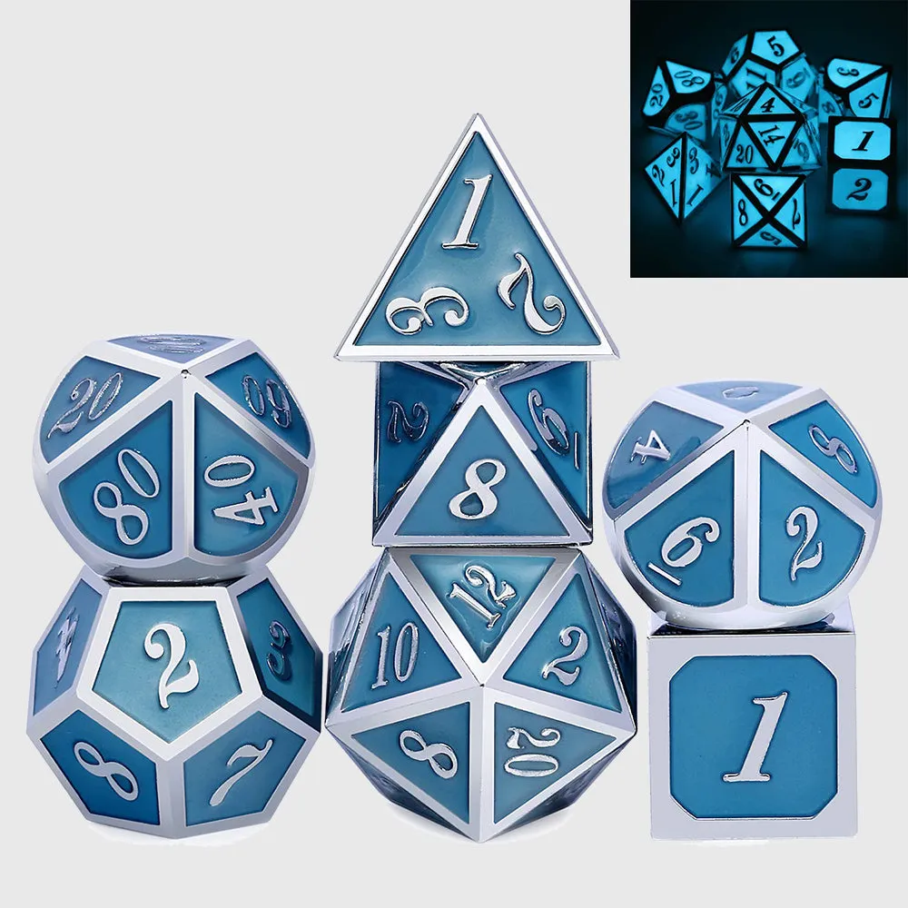 Glow in the Dark Metal Polyhedral Dice Set