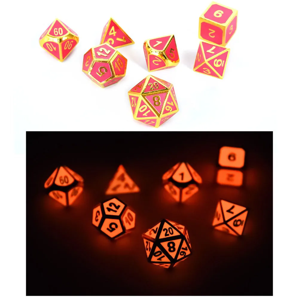 Glow in the Dark Metal Polyhedral Dice Set