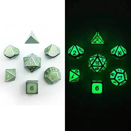 Glow in the Dark Metal Polyhedral Dice Set