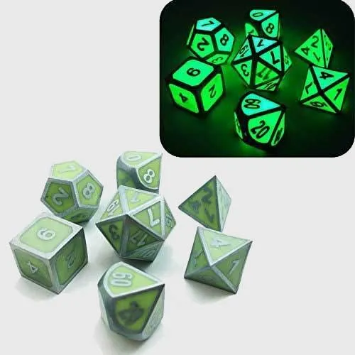 Glow in the Dark Metal Polyhedral Dice Set