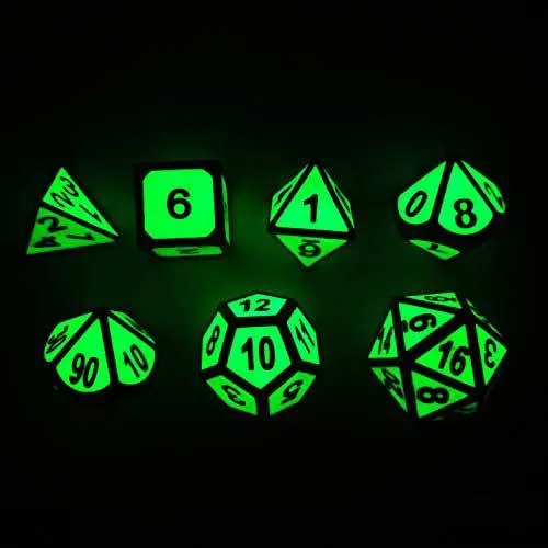 Glow in the Dark Metal Polyhedral Dice Set