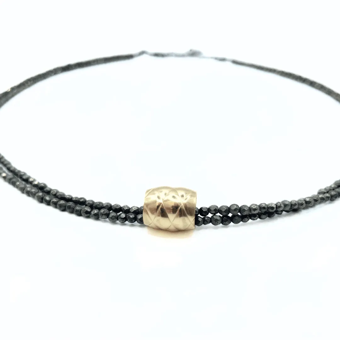 Gold Filled Barrel on Beaded Double Pyrite Chain - Waterproof