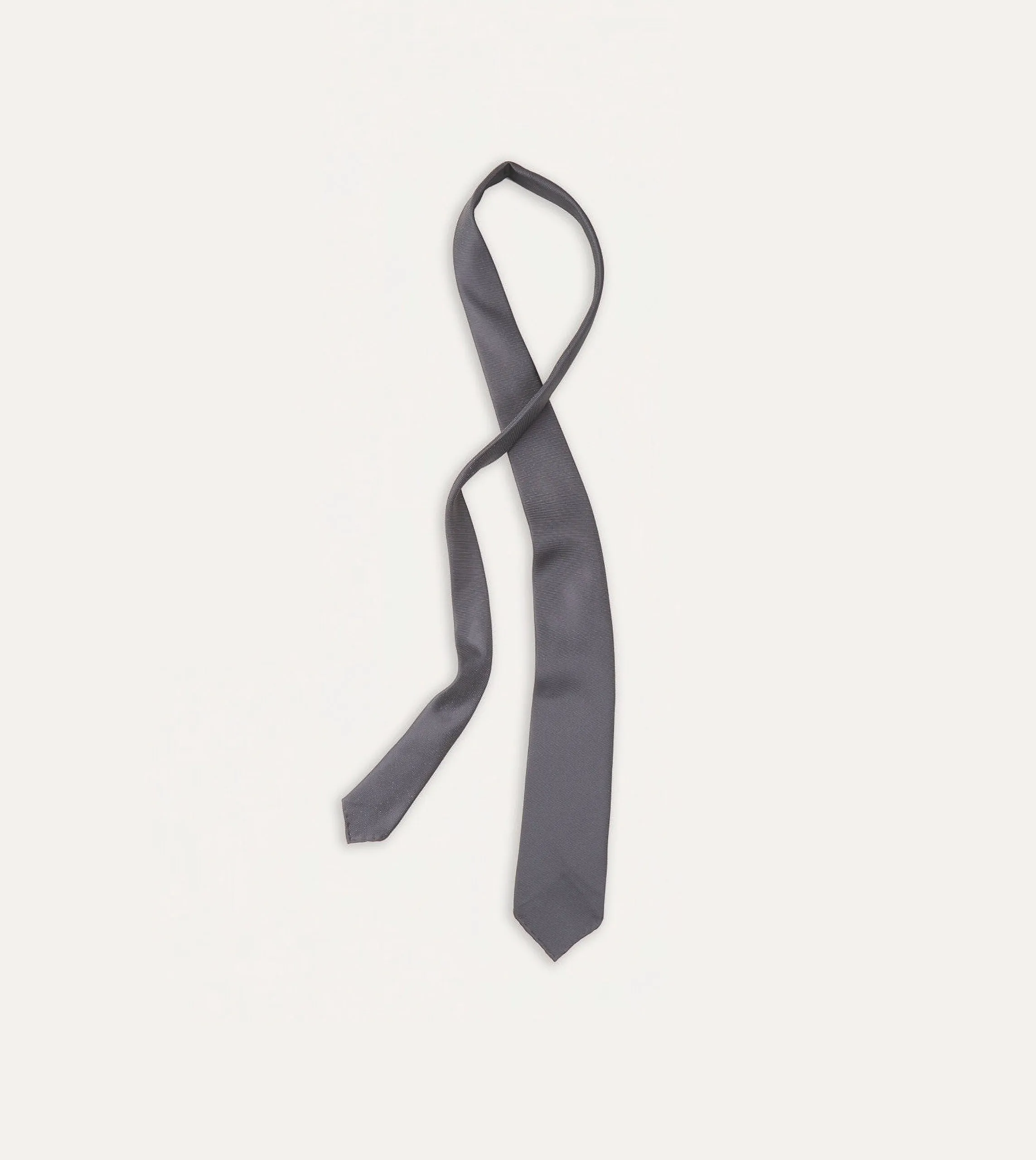 Grey Silk Twill Hand Rolled Tie