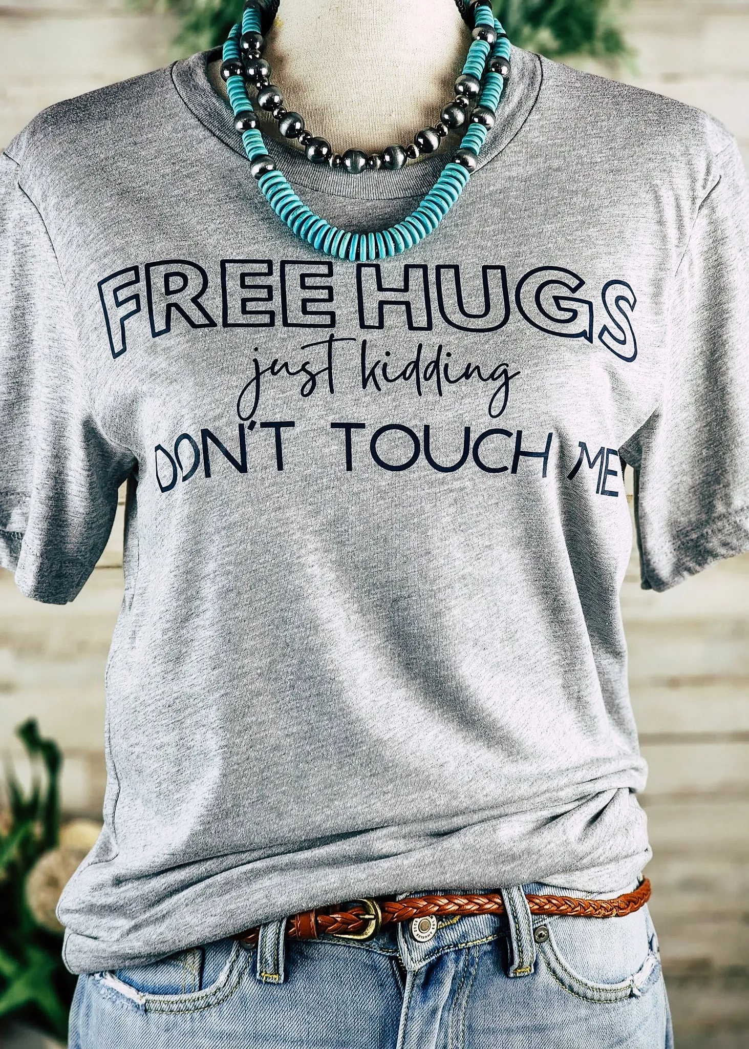 Heather Grey Free Hugs Short Sleeve Graphic Tee