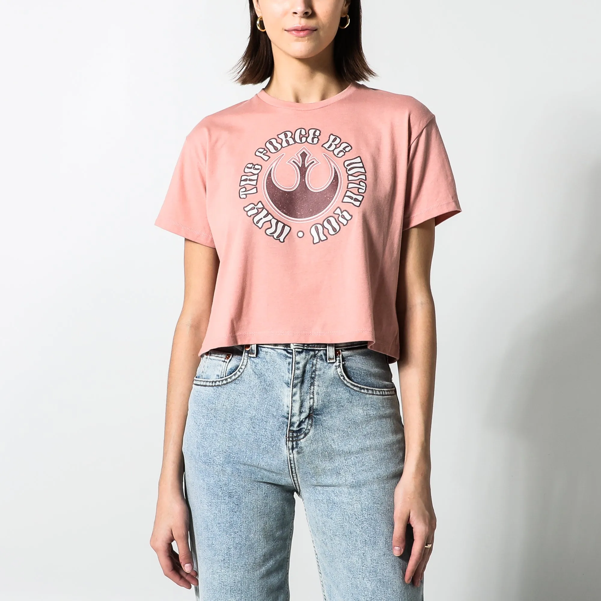 Leia May The Force Be With You Cropped Pink Tee