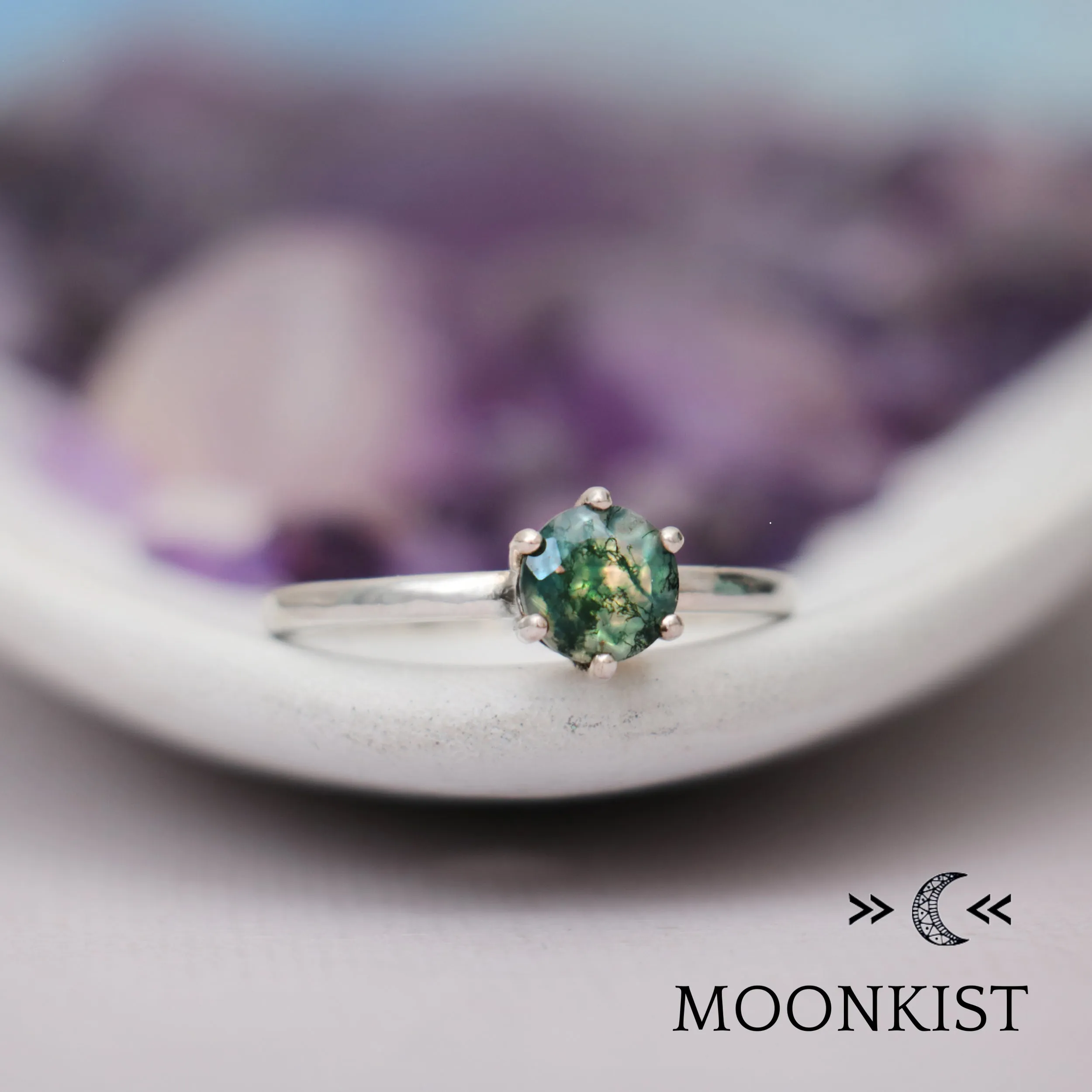 Natural Moss Agate Classic Solitaire | Moonkist Designs