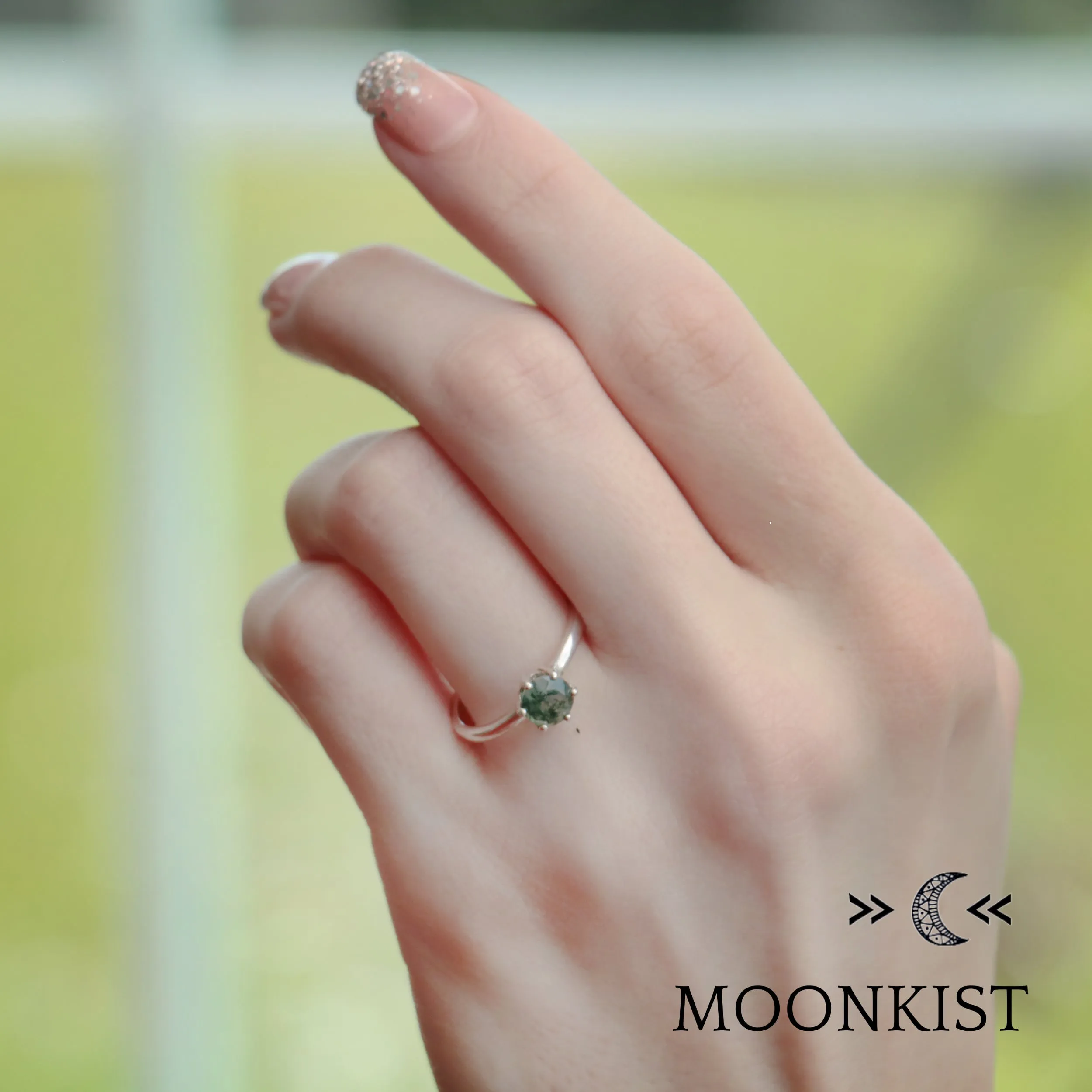 Natural Moss Agate Classic Solitaire | Moonkist Designs