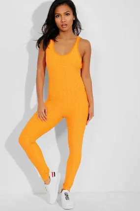 Neon Orange Ruched Crisscross Back Jumpsuit