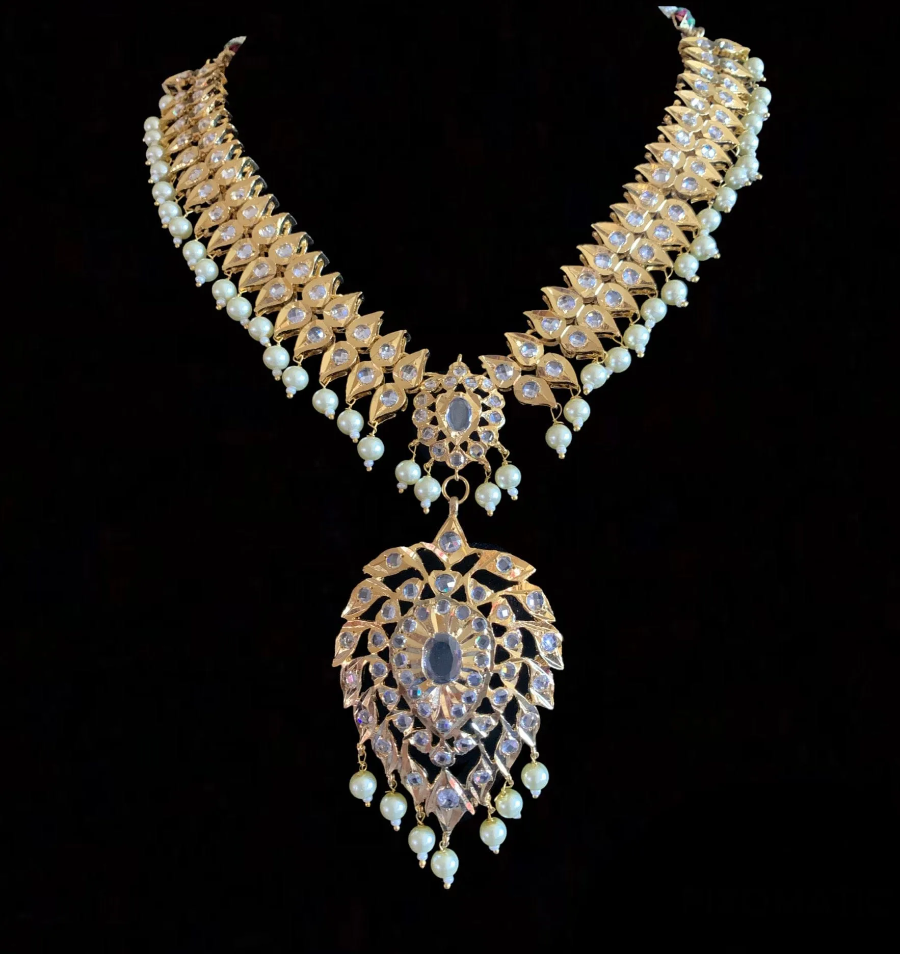 NS205 Ila nizami mango style bridal necklace with earrings in pearls (SHIPS IN 2 WEEKS  )