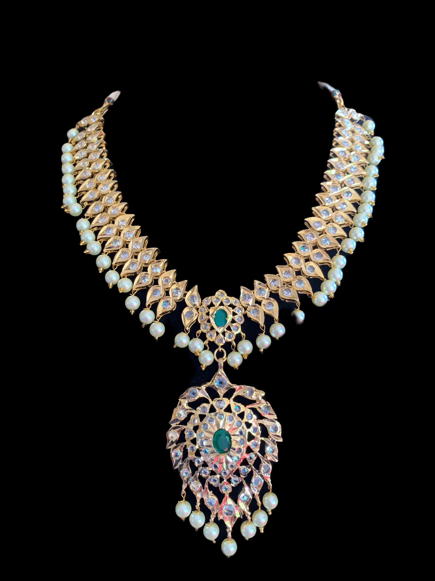 NS207  Ila nizami mango style bridal necklace with earrings in green ( READY TO SHIP  )