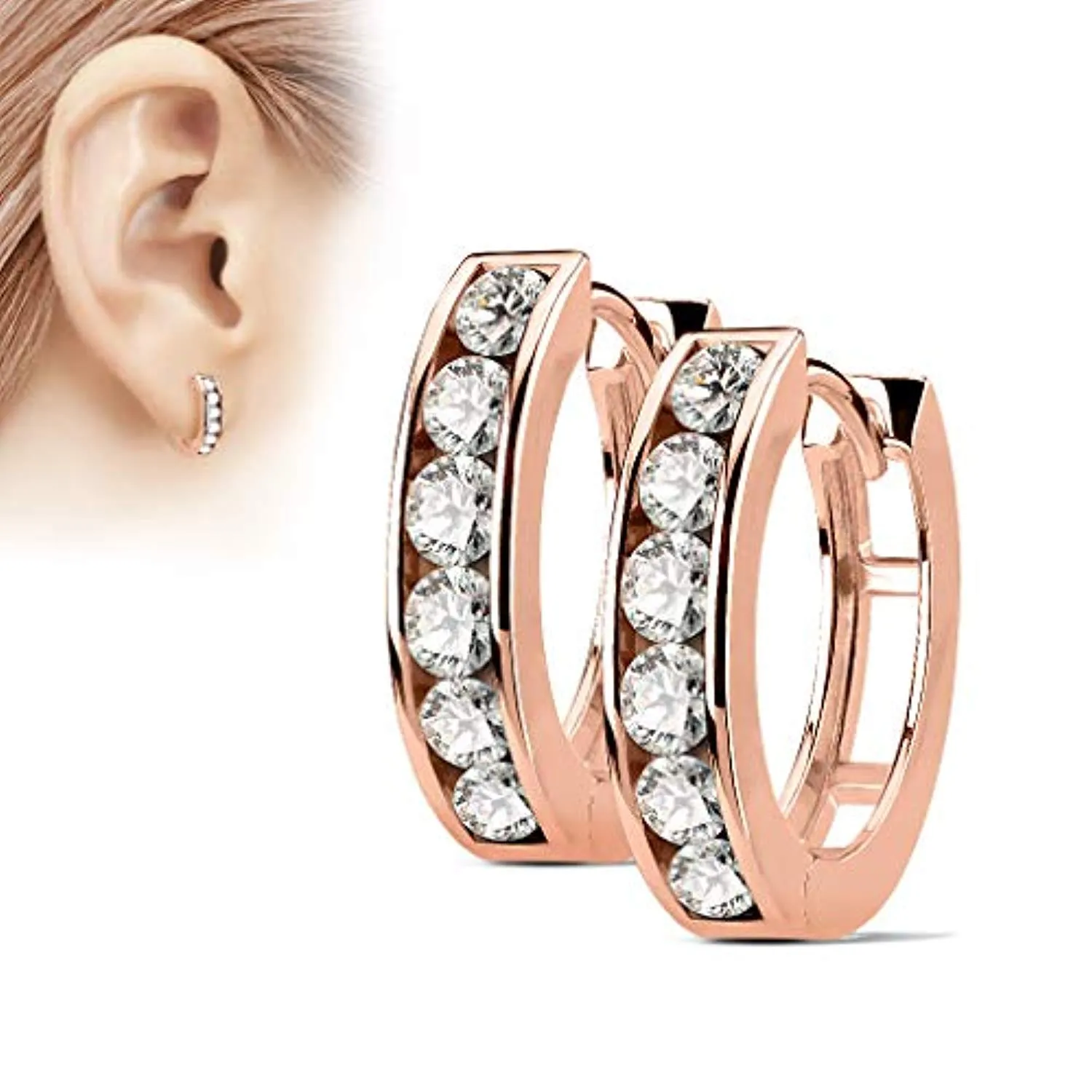 Pair of Channel Set Lined CZ 316L Surgical Steel WildKlass Post Hoop Earrings