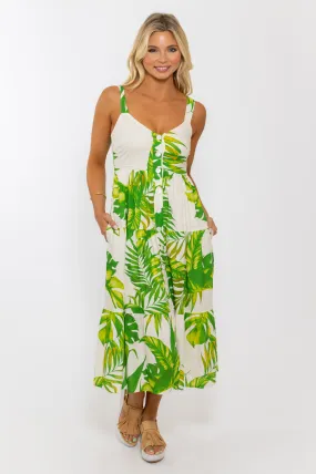 Palm Linen Tier Maxi Dress