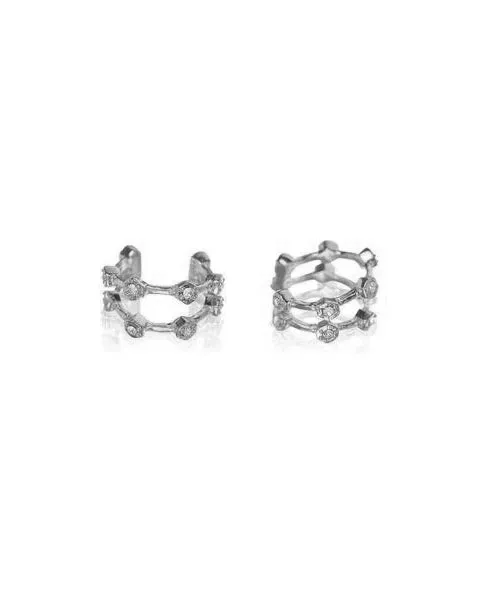 Pave Hex Ear Cuff - Silver