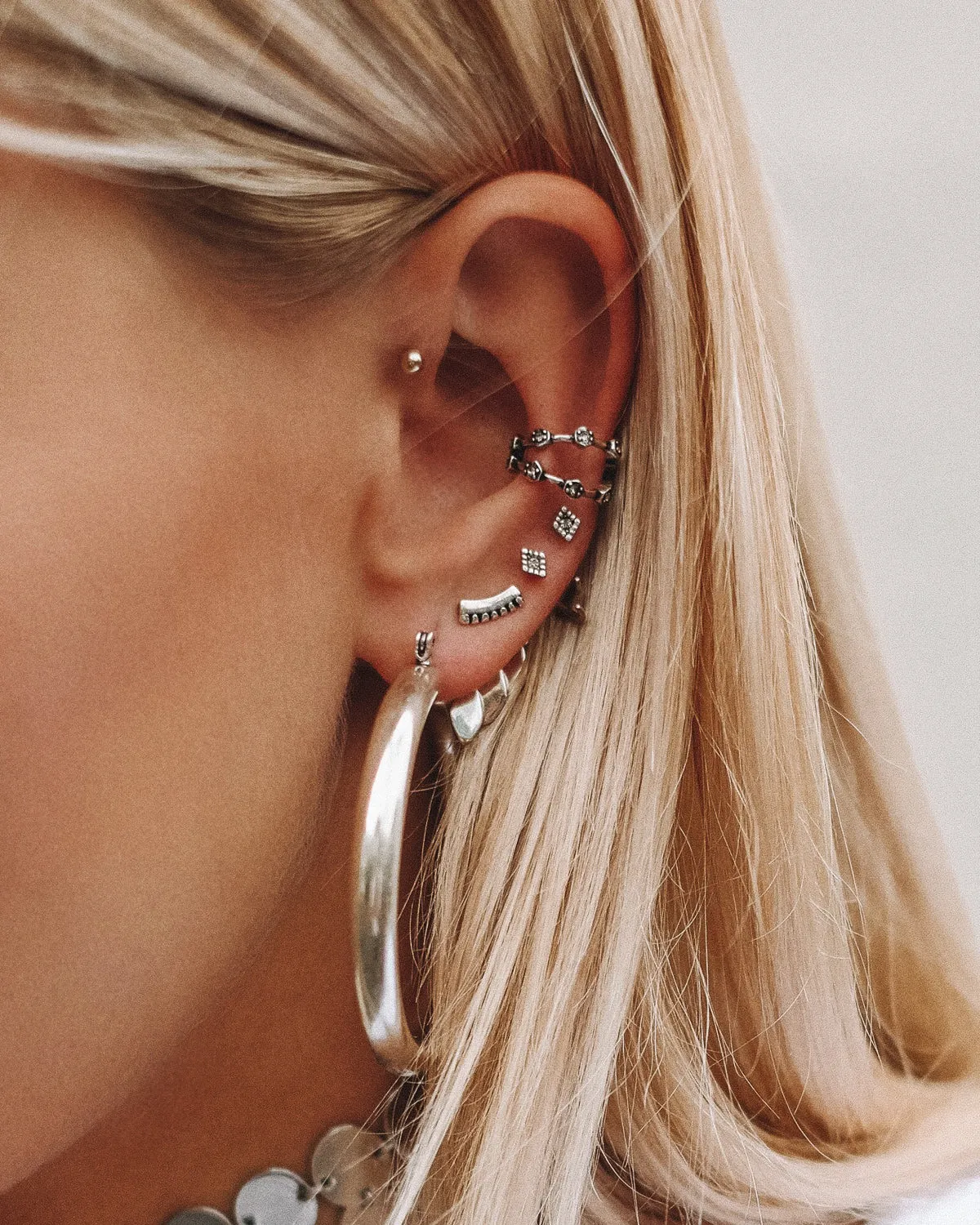 Pave Hex Ear Cuff - Silver