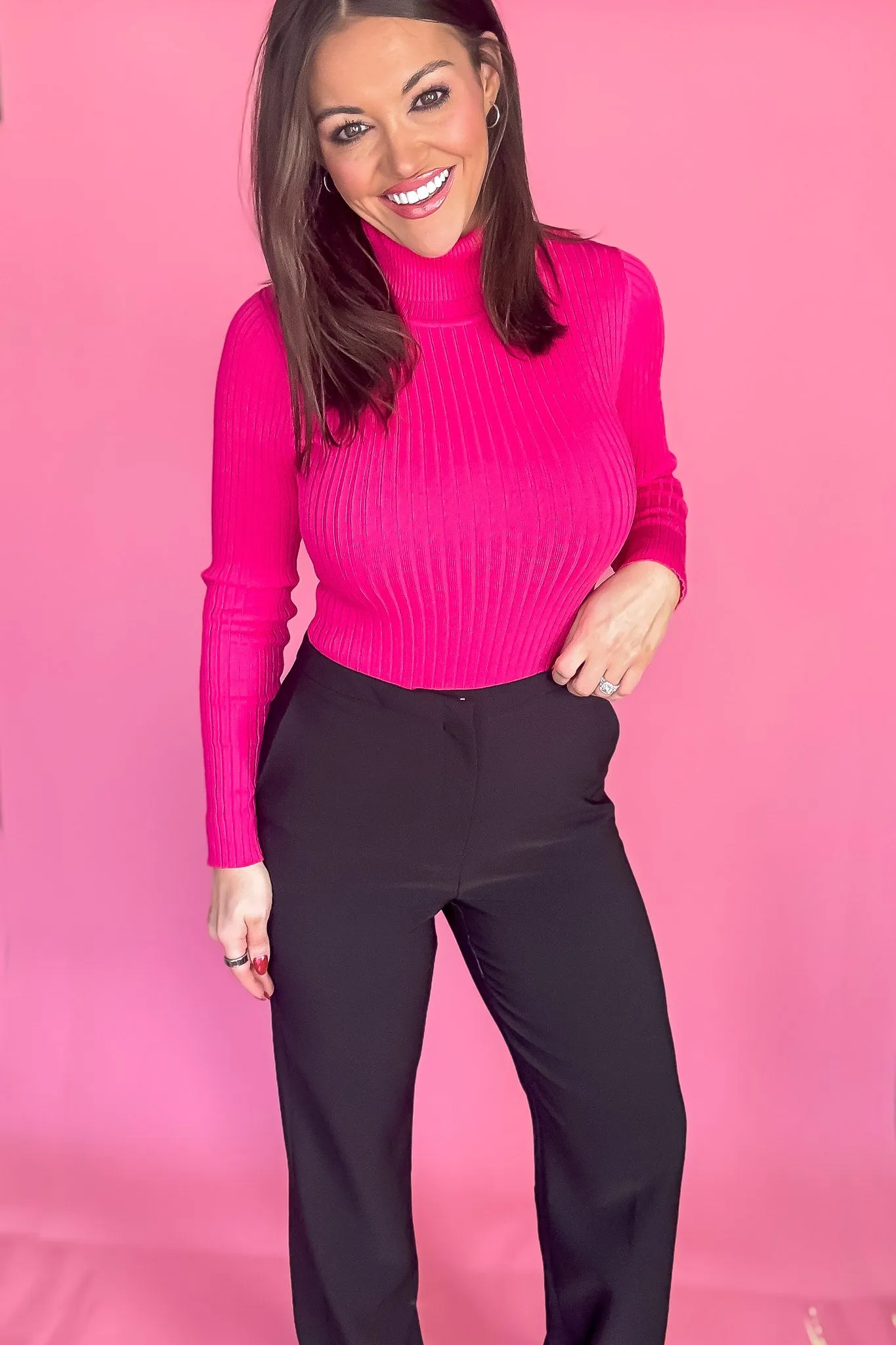 Ribbed Fuchsia Long Sleeve Bodysuit