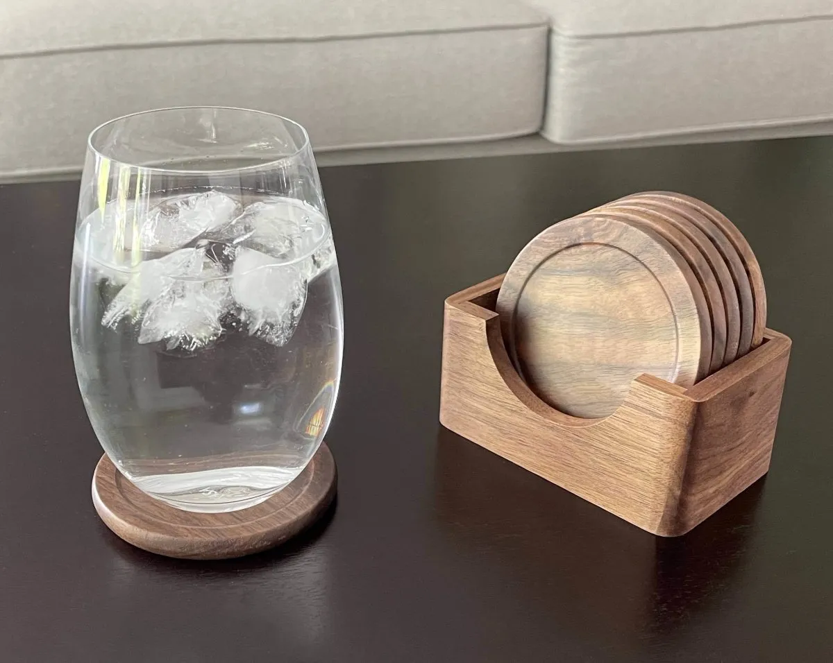 Set of 6 Walnut Wood Beverage Coasters