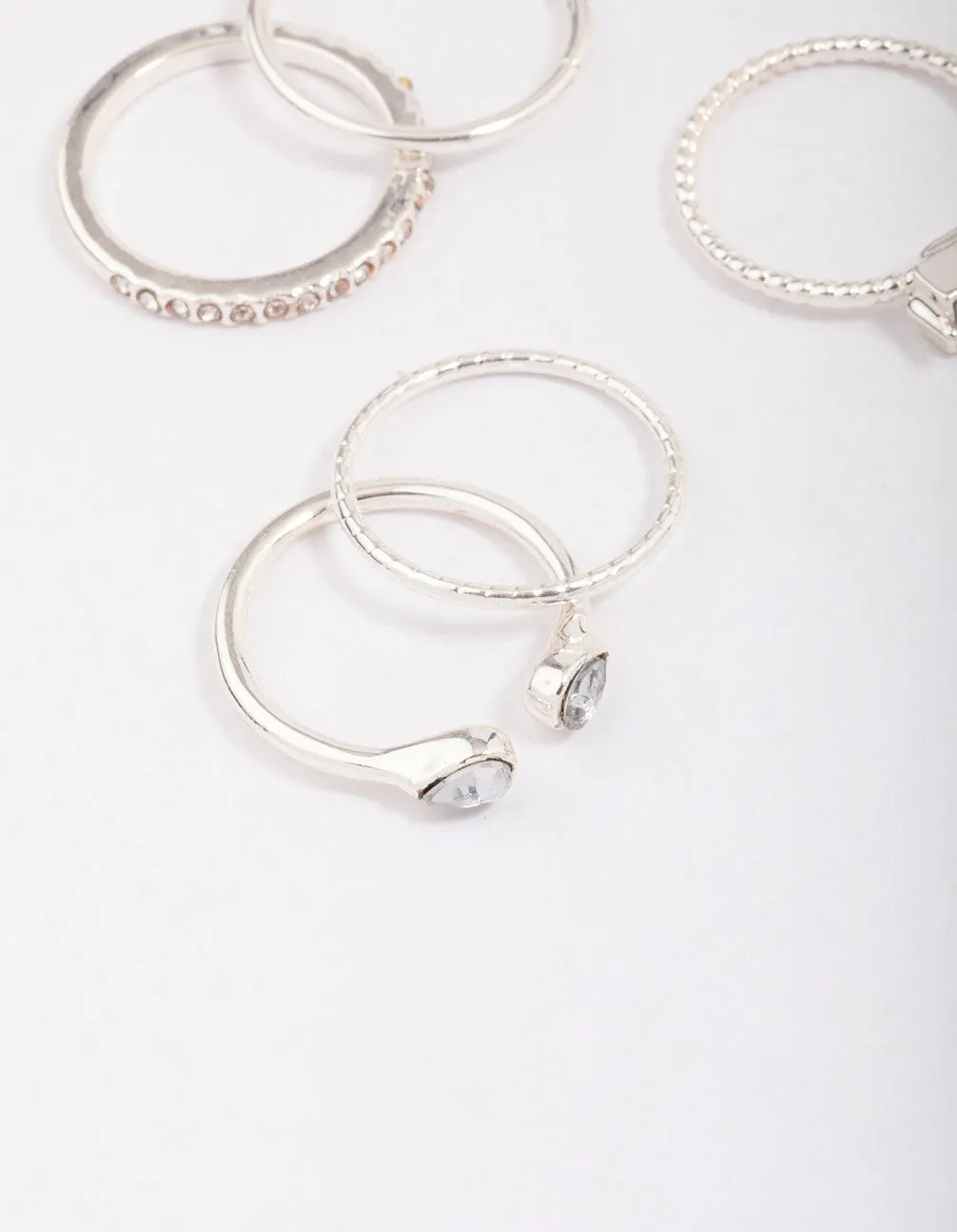 Silver Fine Diamante Ring 8-Pack