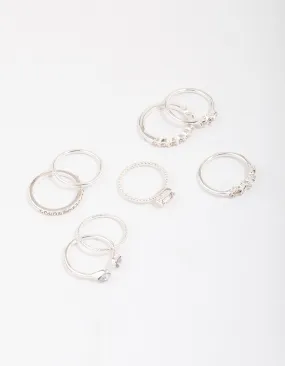 Silver Fine Diamante Ring 8-Pack