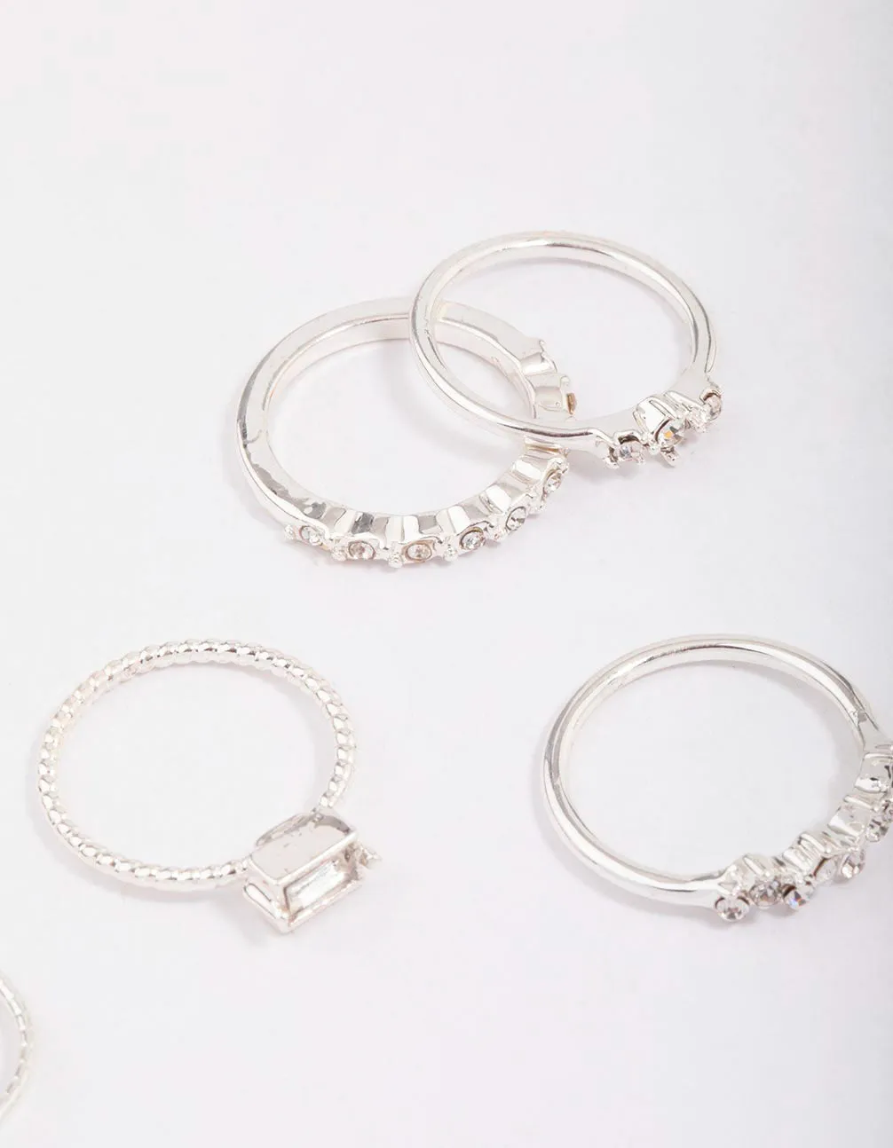 Silver Fine Diamante Ring 8-Pack